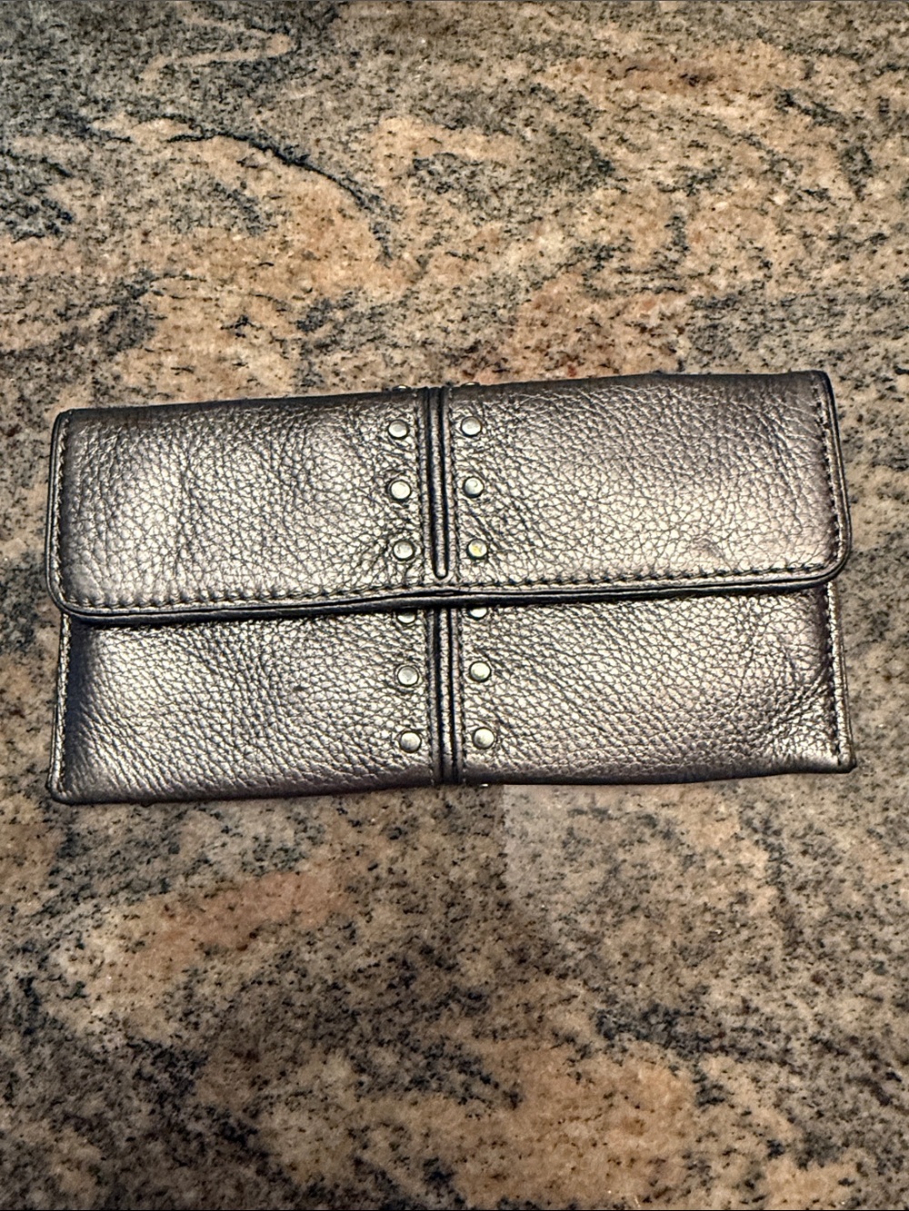 Michael Kors Metallic Silver Pebbled Leather Clutch Wallet